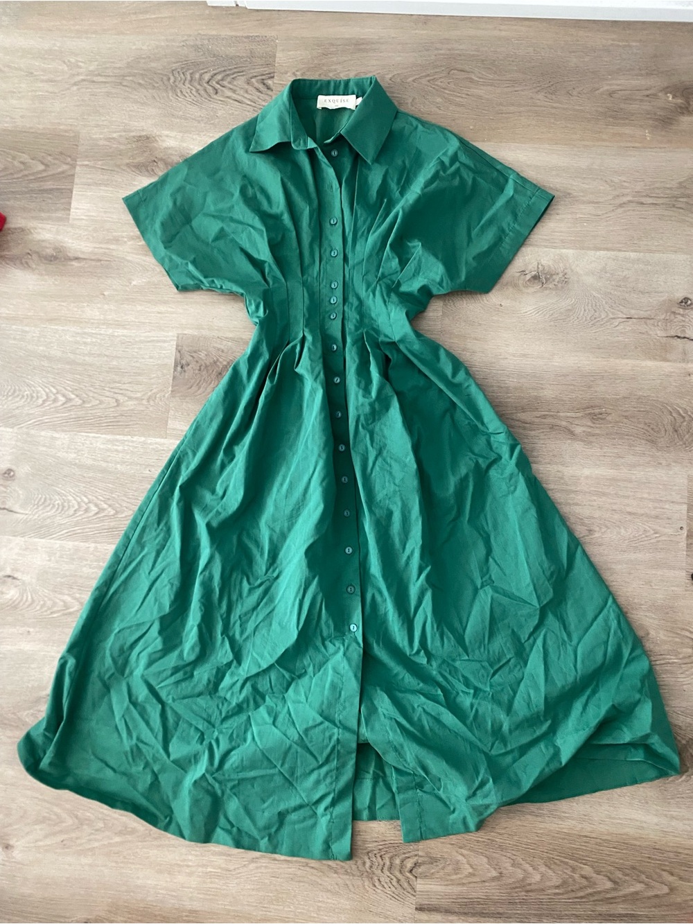 Anthropologie Green Button-Front Midi Dress with Cinched Waist - Picture 4 of 6